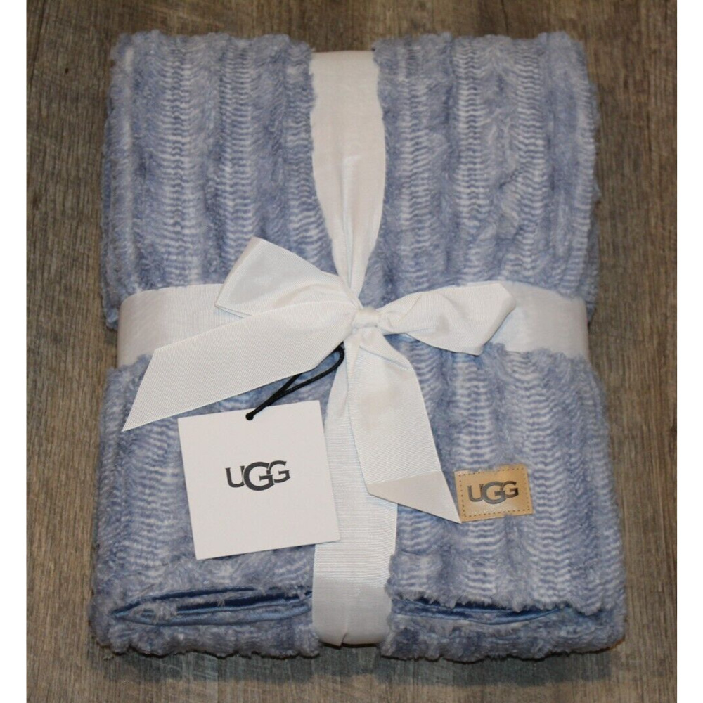 Ugg Throw Blanket Blue Cozy Soft Warm Lorelai Textured Fux Fur Micromink…